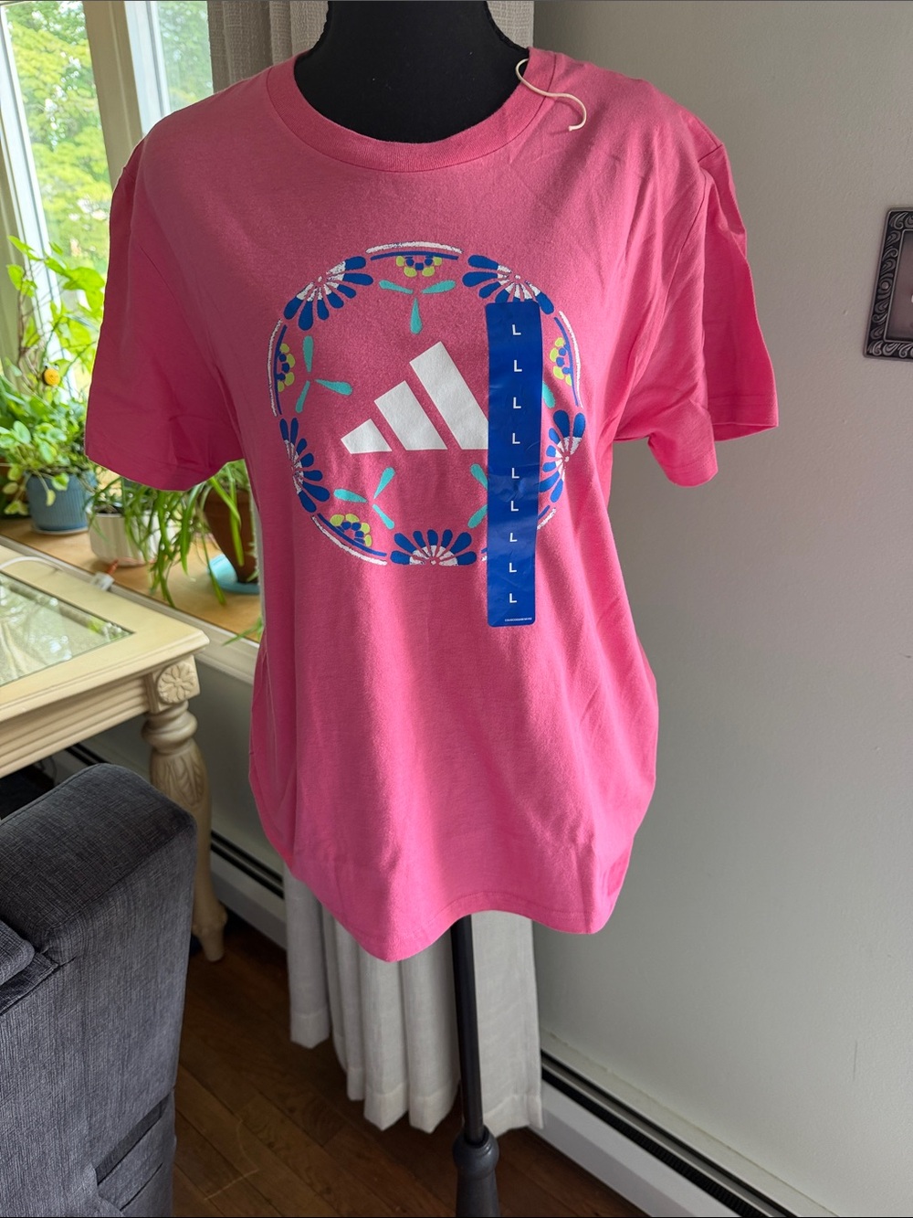 adidas Girls Pink Floral Logo Tee